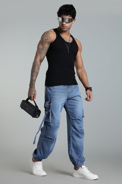 Blue 6-Pocket Cargo Jogger - Baggy Fit