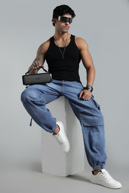 Blue 6-Pocket Cargo Jogger - Baggy Fit