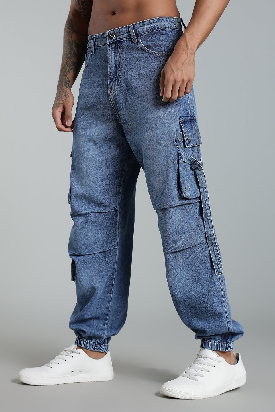Blue 6-Pocket Cargo Jogger - Baggy Fit