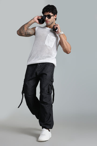 Black 6-Pocket Cargo Jogger - Baggy Fit