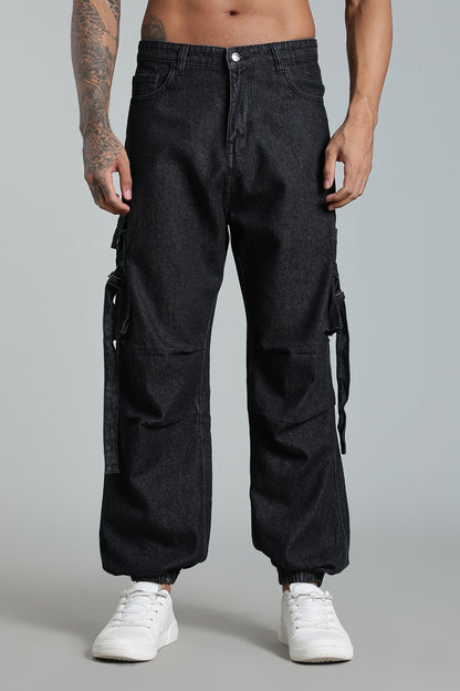 Black 6-Pocket Cargo Jogger - Baggy Fit