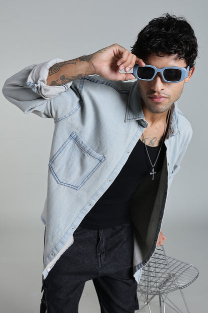 Men’s Vintage Blue Denim Shirt – Oversized Utility Fit