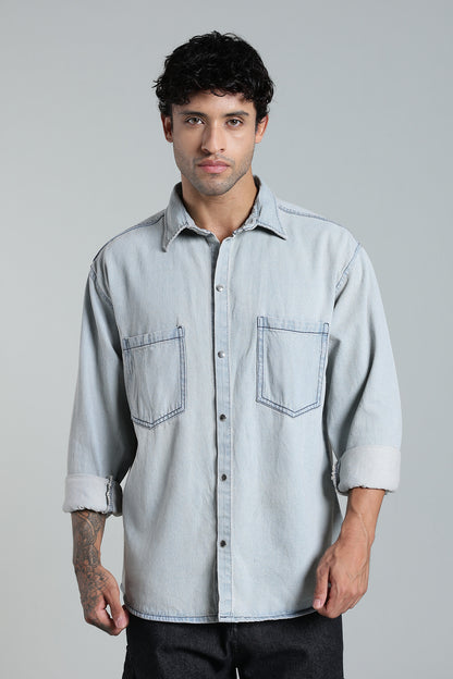 Men’s Vintage Blue Denim Shirt – Oversized Utility Fit