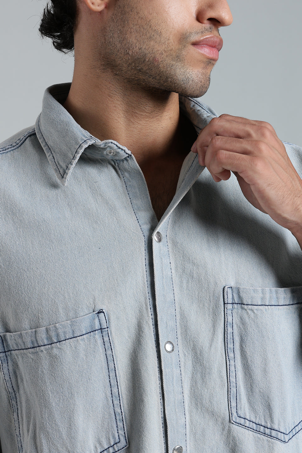 Men’s Vintage Blue Denim Shirt – Oversized Utility Fit