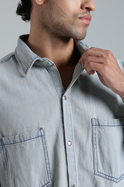 Men’s Vintage Blue Denim Shirt – Oversized Utility Fit