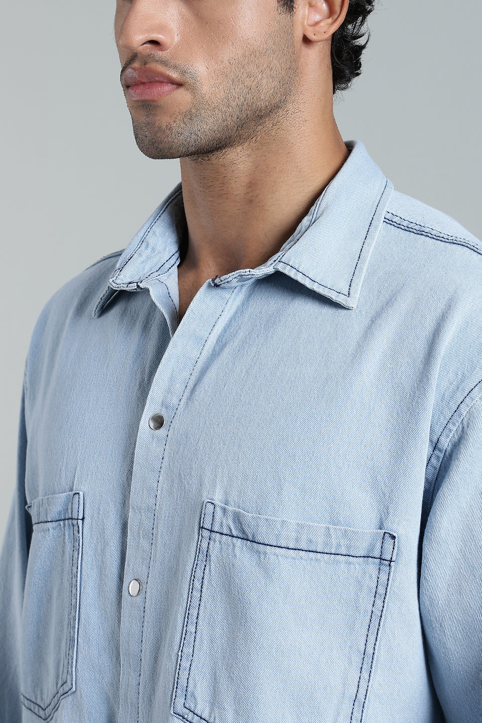 Men’s Light Blue Denim Shirt – Oversized Utility Fit