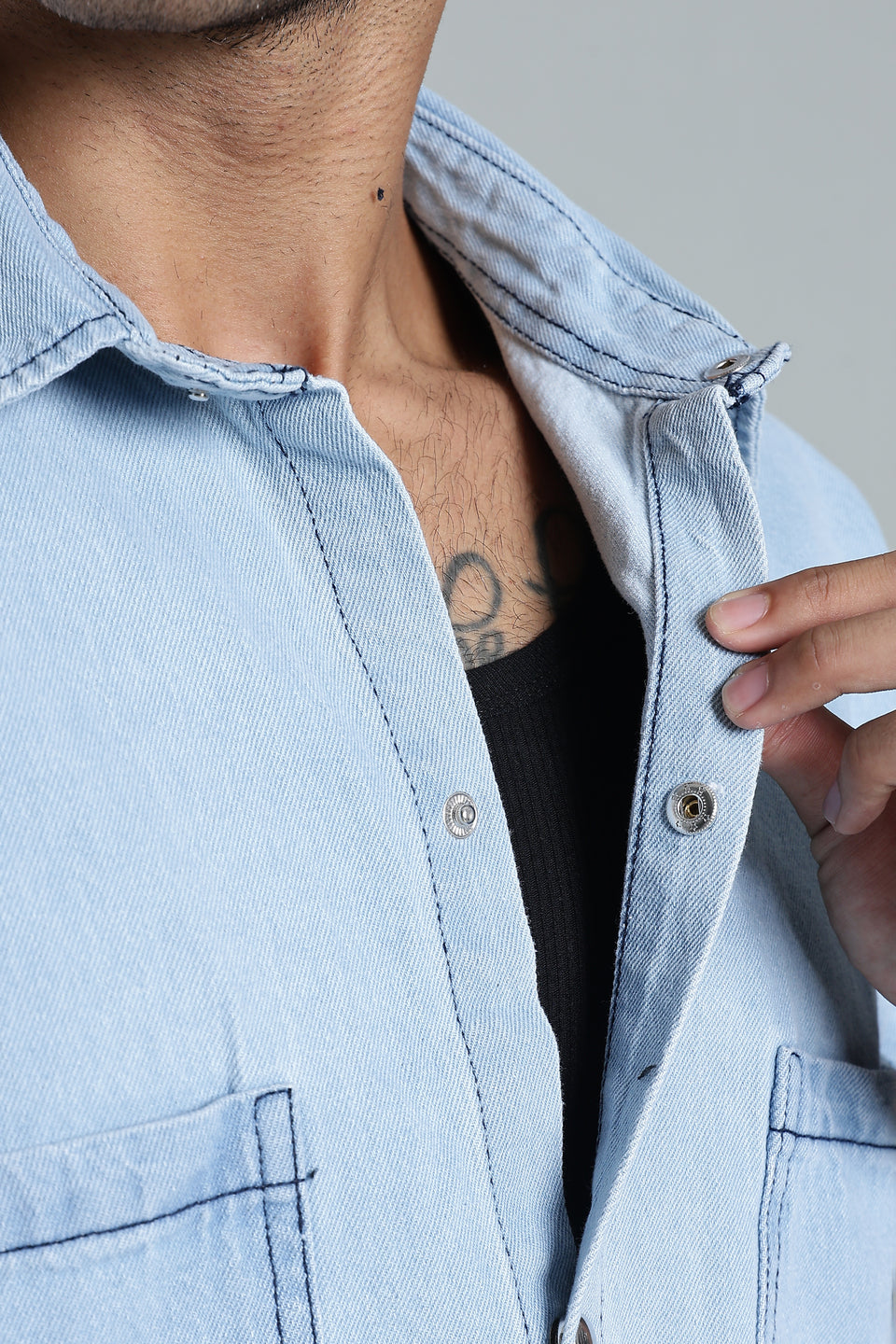 Men’s Light Blue Denim Shirt – Oversized Utility Fit