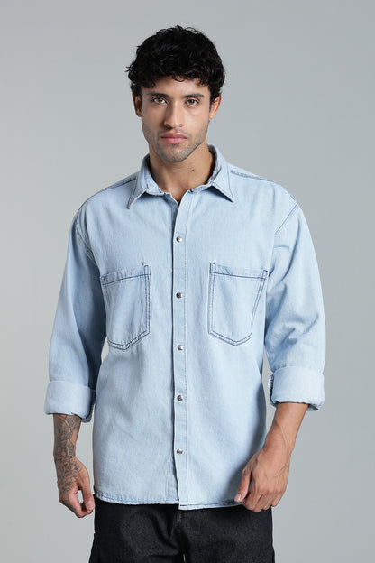 Men’s Light Blue Denim Shirt – Oversized Utility Fit