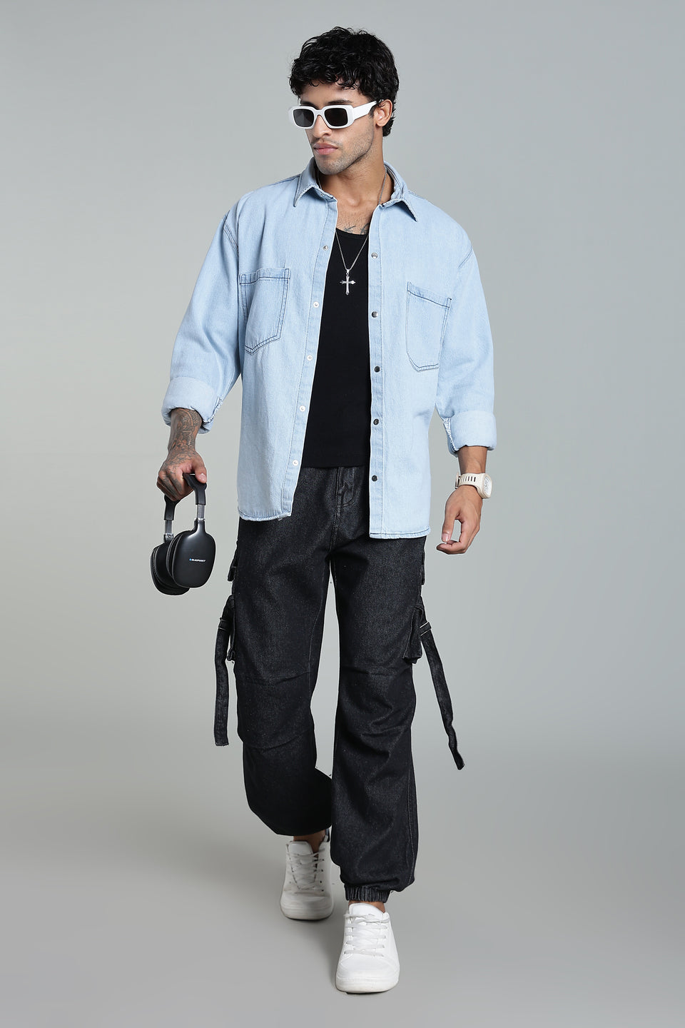 Men’s Light Blue Denim Shirt – Oversized Utility Fit
