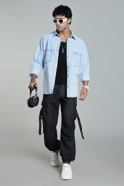 Men’s Light Blue Denim Shirt – Oversized Utility Fit