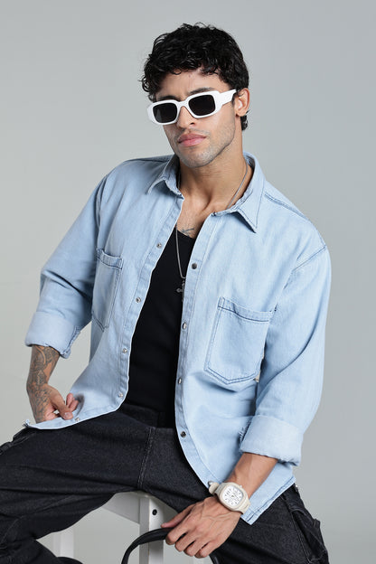 Men’s Light Blue Denim Shirt – Oversized Utility Fit