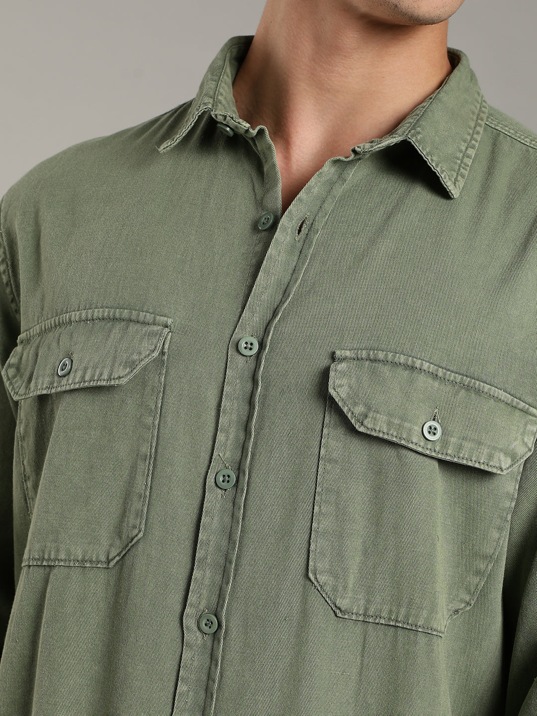 Double Flap Pocket Shirt- Relax/Baggy Fit - Green