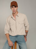 Double Flap Pocket Shirt- Relax/Baggy Fit - Beige