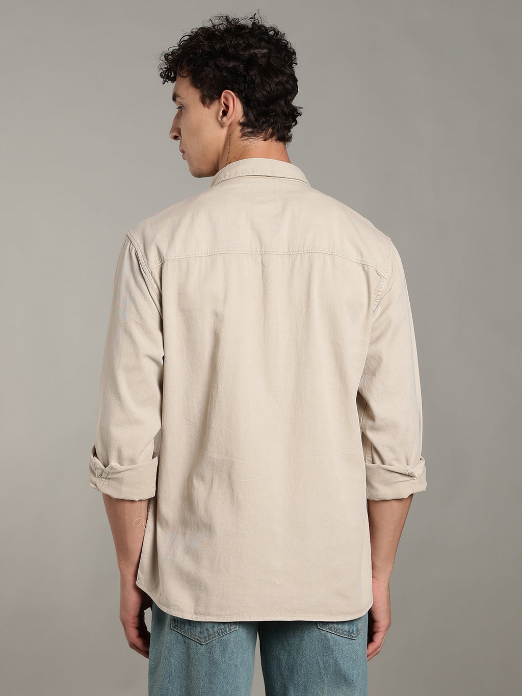 Double Flap Pocket Shirt- Relax/Baggy Fit - Beige