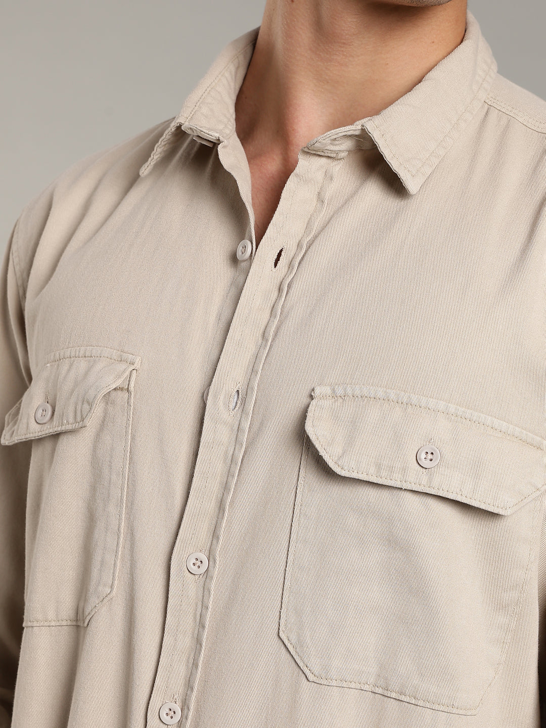 Double Flap Pocket Shirt- Relax/Baggy Fit - Beige