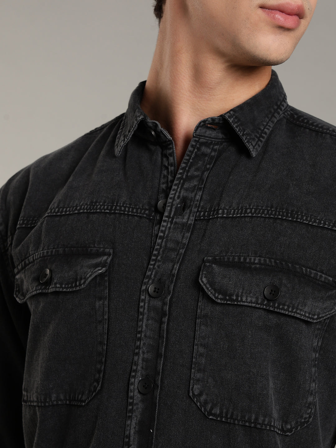 Double Flap Pocket Shirt- Relax/Baggy Fit - Charcoal
