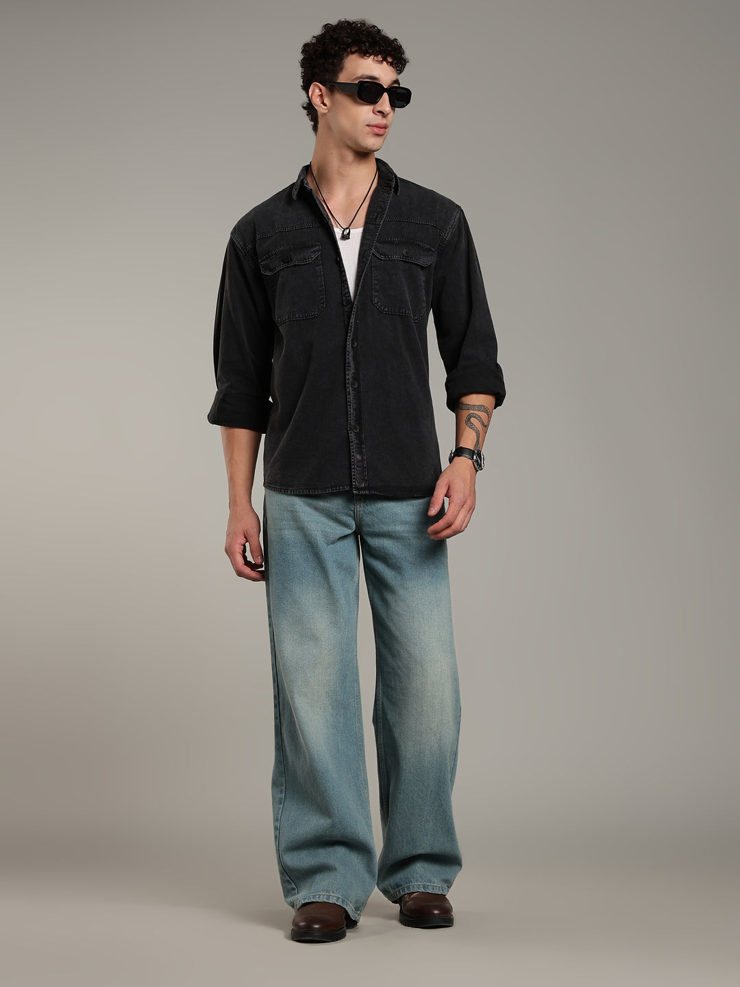 Double Flap Pocket Shirt- Relax/Baggy Fit - Charcoal