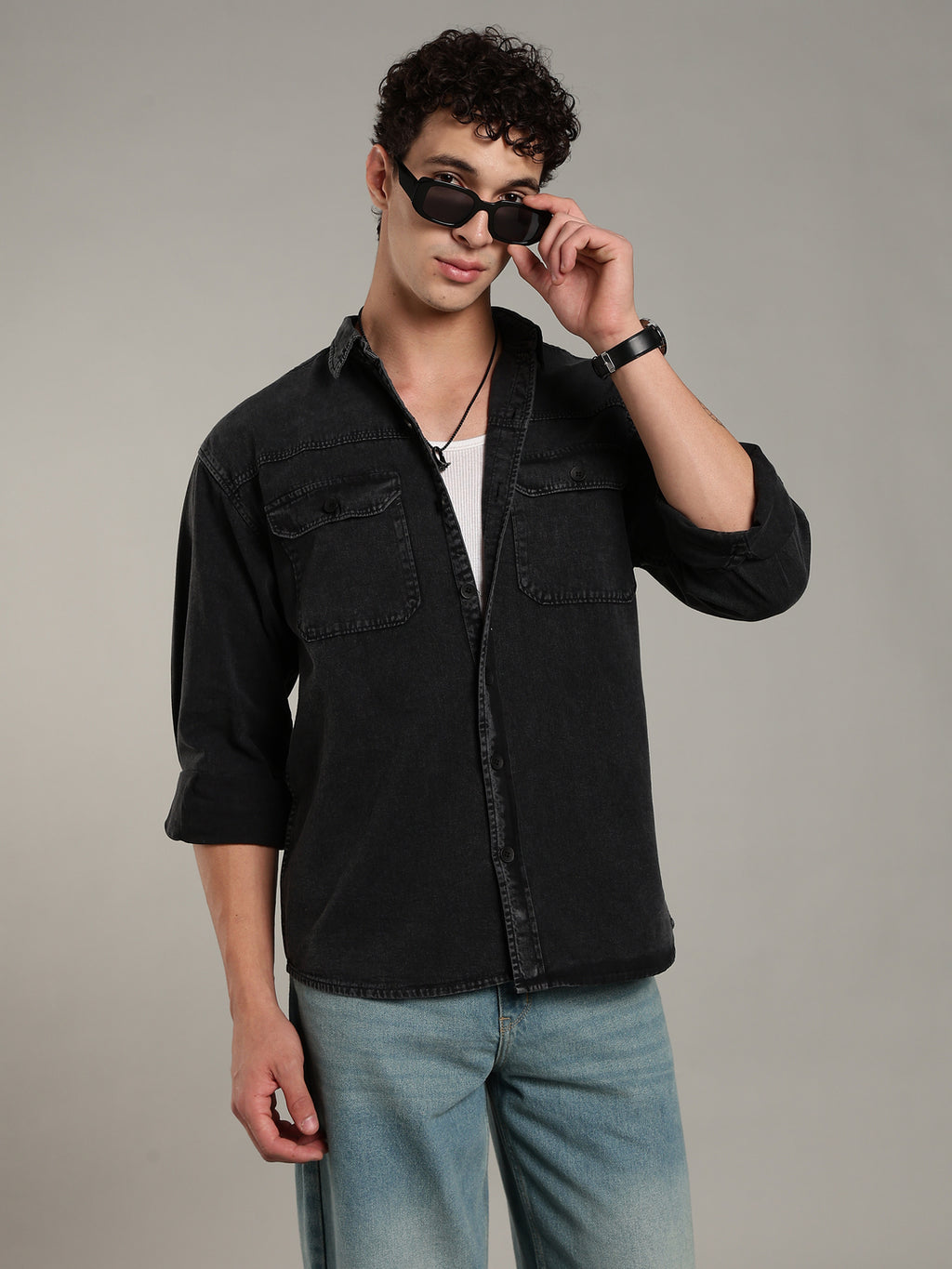 Double Flap Pocket Shirt- Relax/Baggy Fit - Charcoal