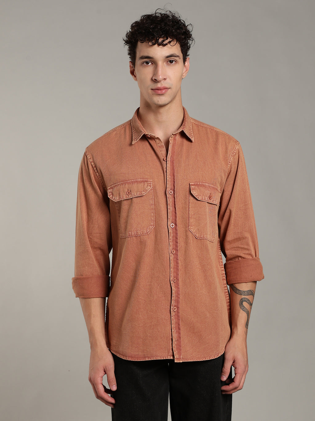 Double Flap Pocket Shirt- Relax/Baggy Fit - Rusty Orange