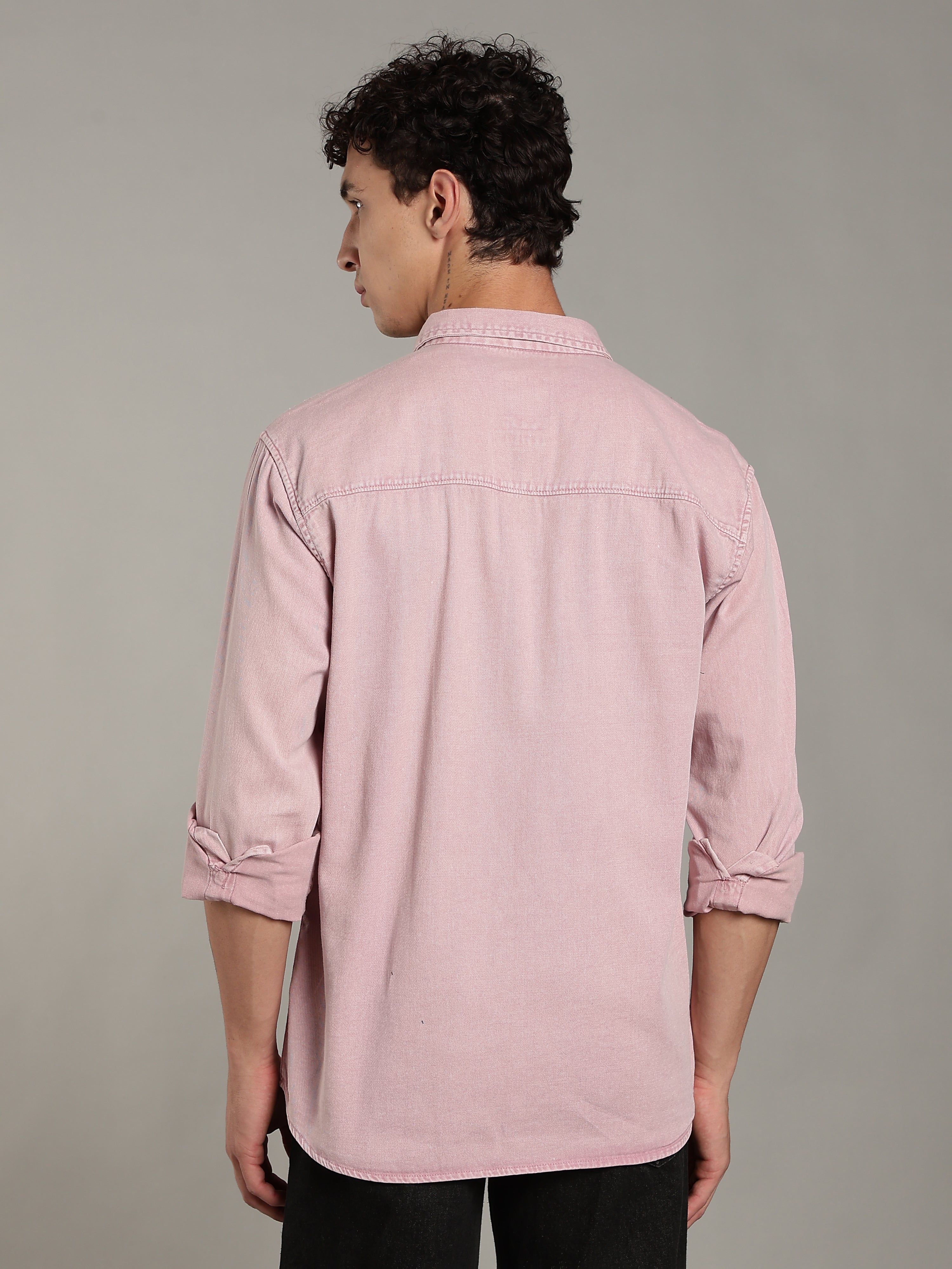Double Flap Pocket Shirt- Relax/Baggy Fit - Pink