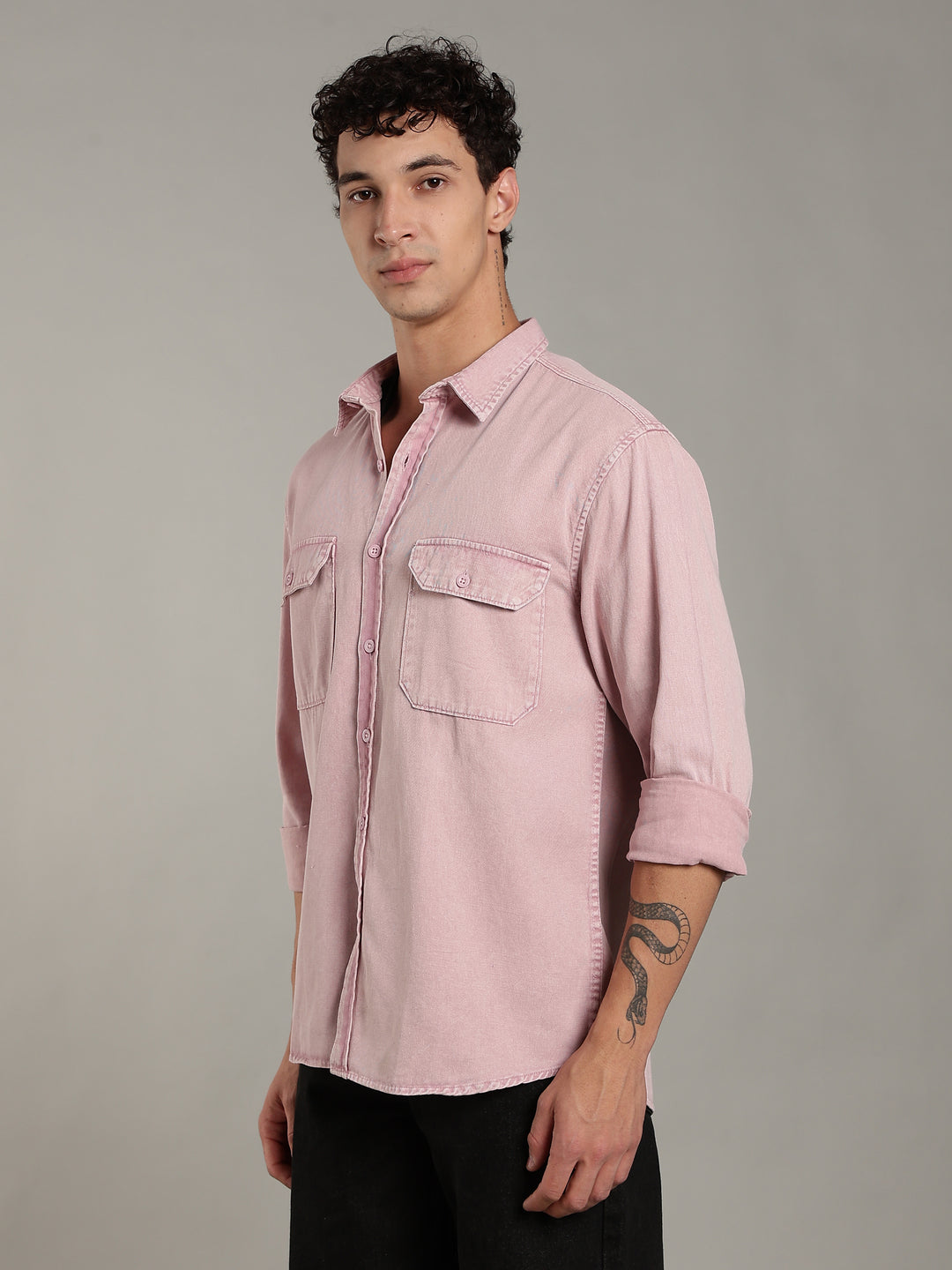 Double Flap Pocket Shirt- Relax/Baggy Fit - Pink