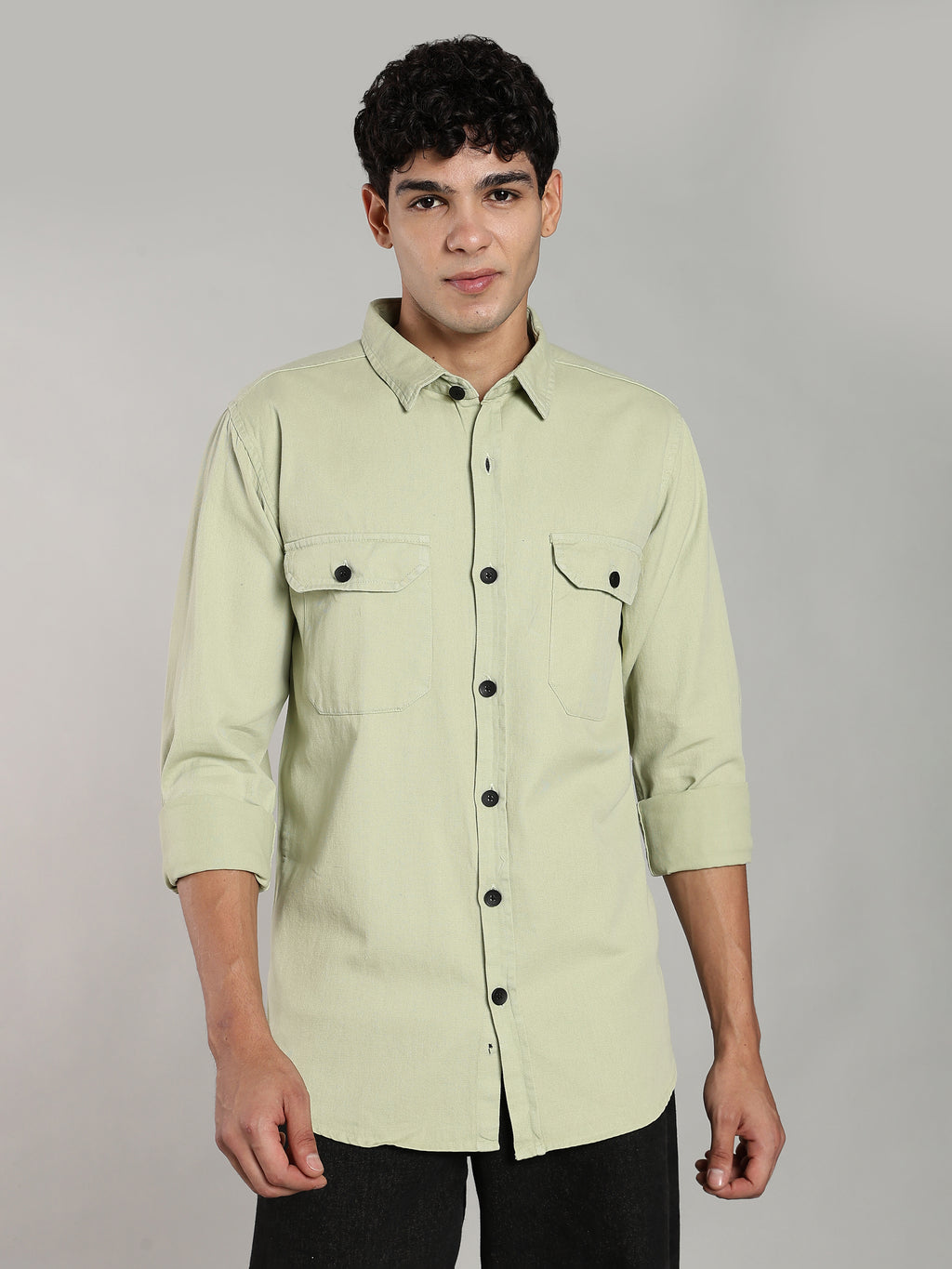 Mint Green Cotton Shirt | Regular Fit