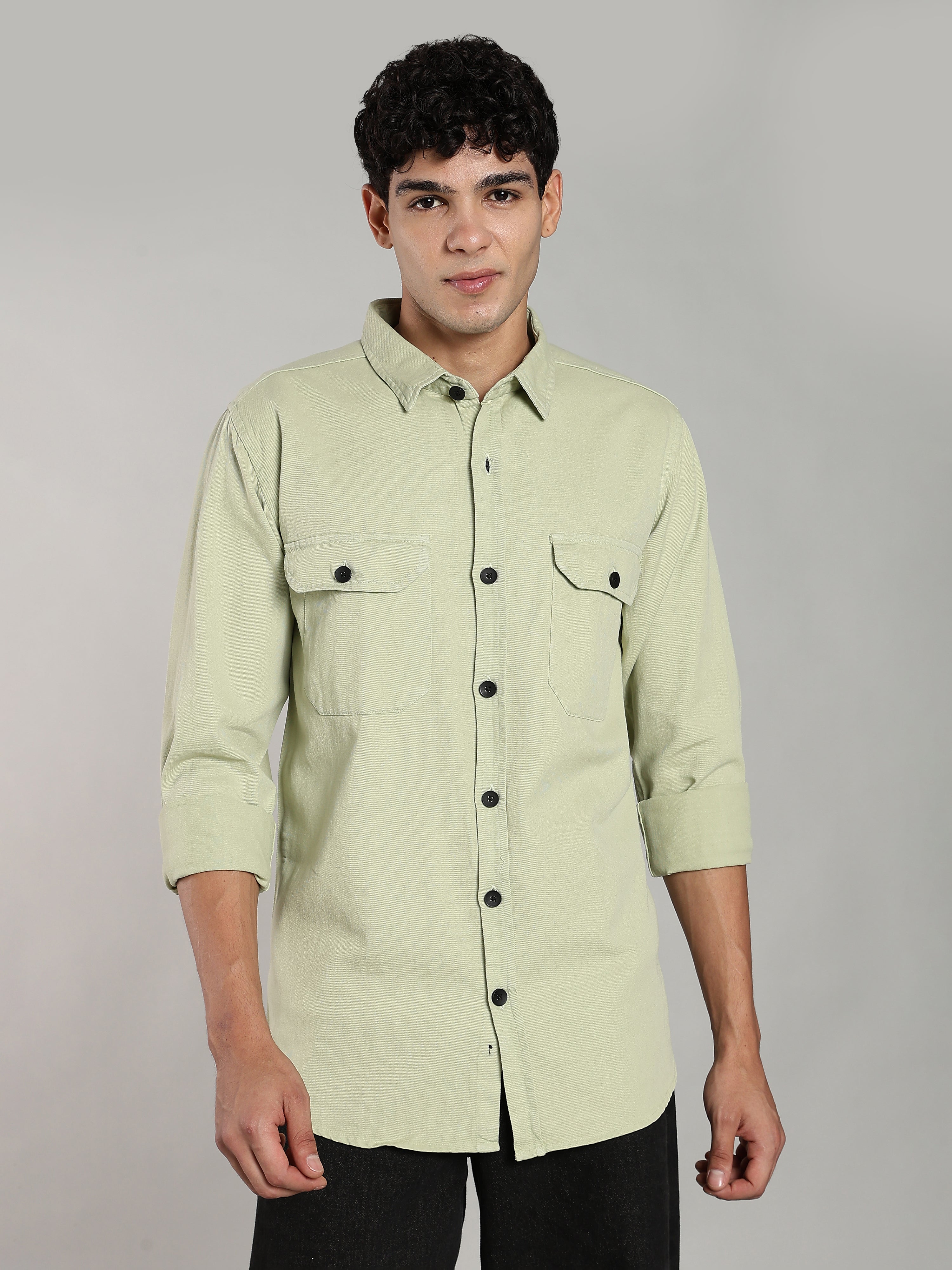 Mint Green Cotton Shirt | Regular Fit