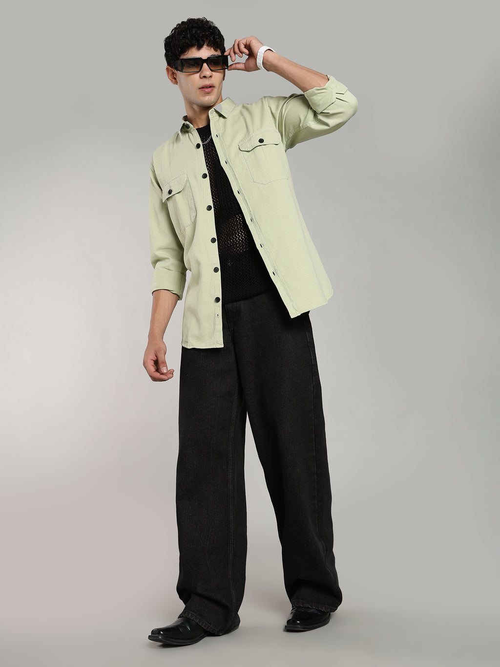 Mint Green Cotton Shirt | Regular Fit
