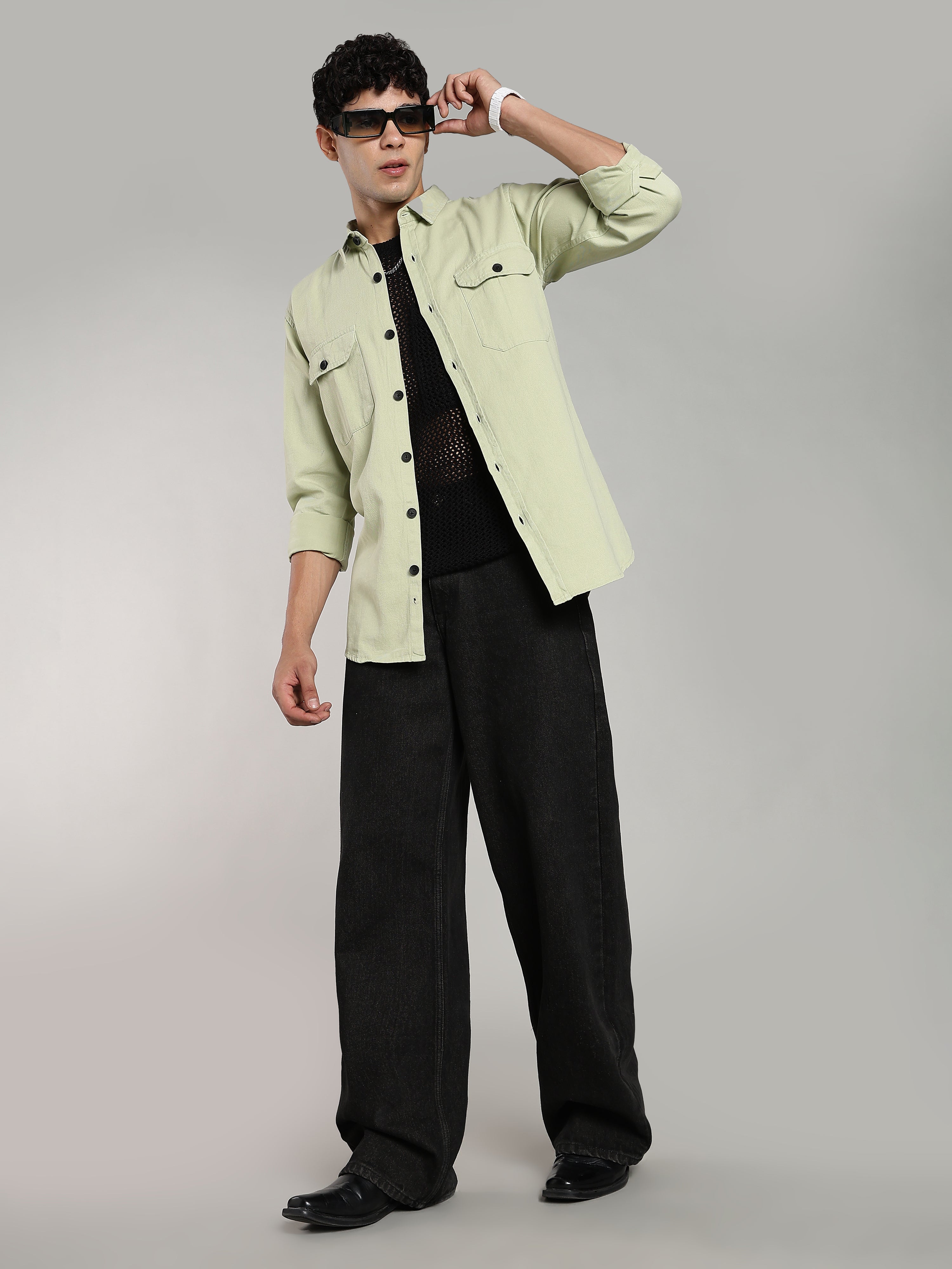 Mint Green Cotton Shirt | Regular Fit