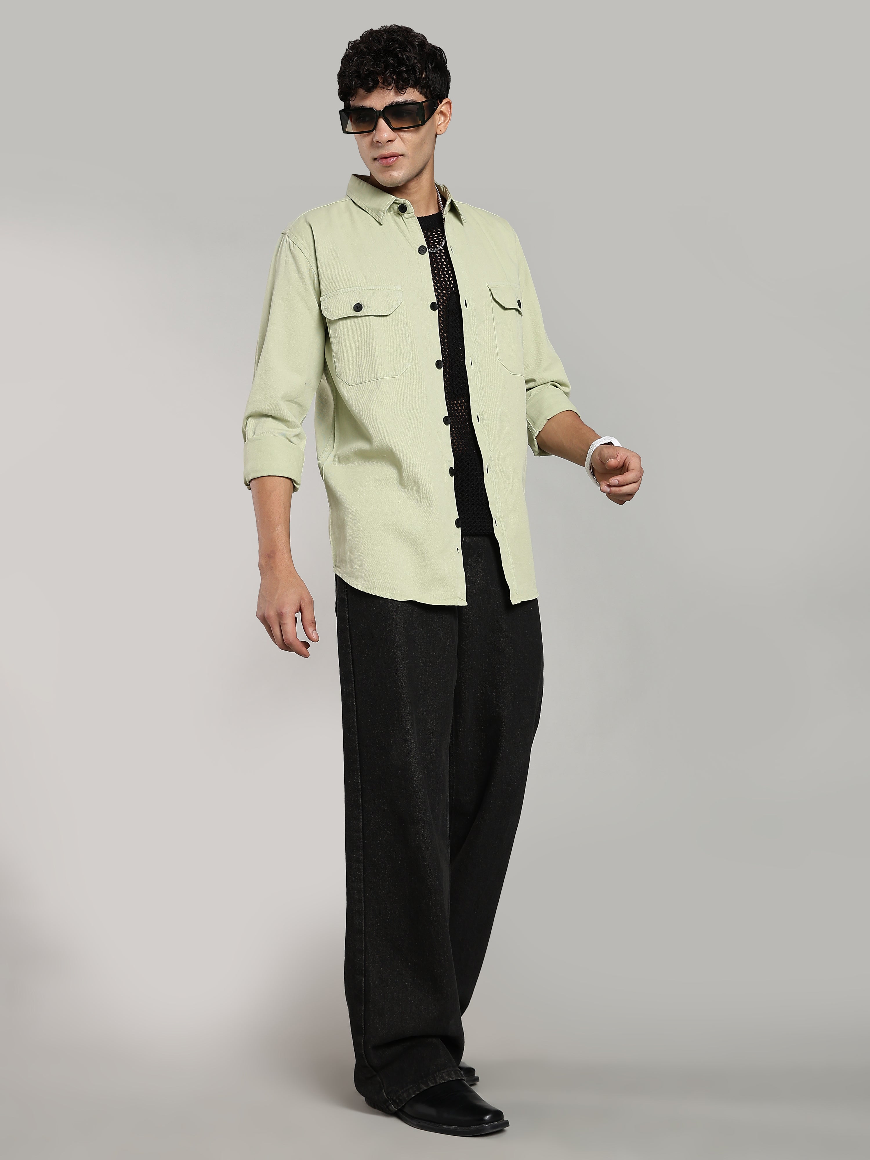 Mint Green Cotton Shirt | Regular Fit