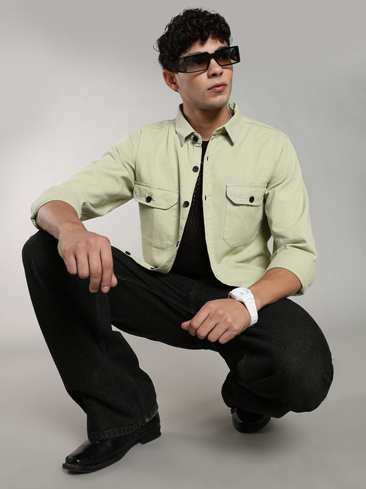 Mint Green Cotton Shirt | Regular Fit