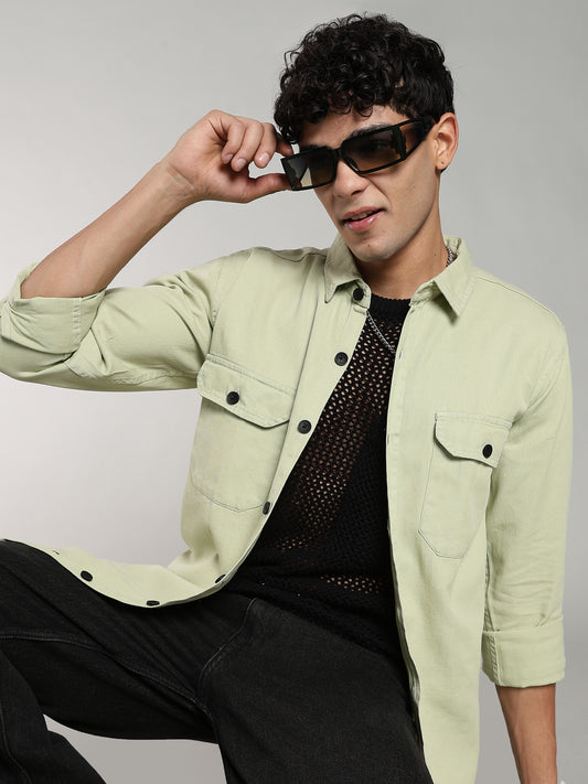 Mint Green Cotton Shirt | Regular Fit