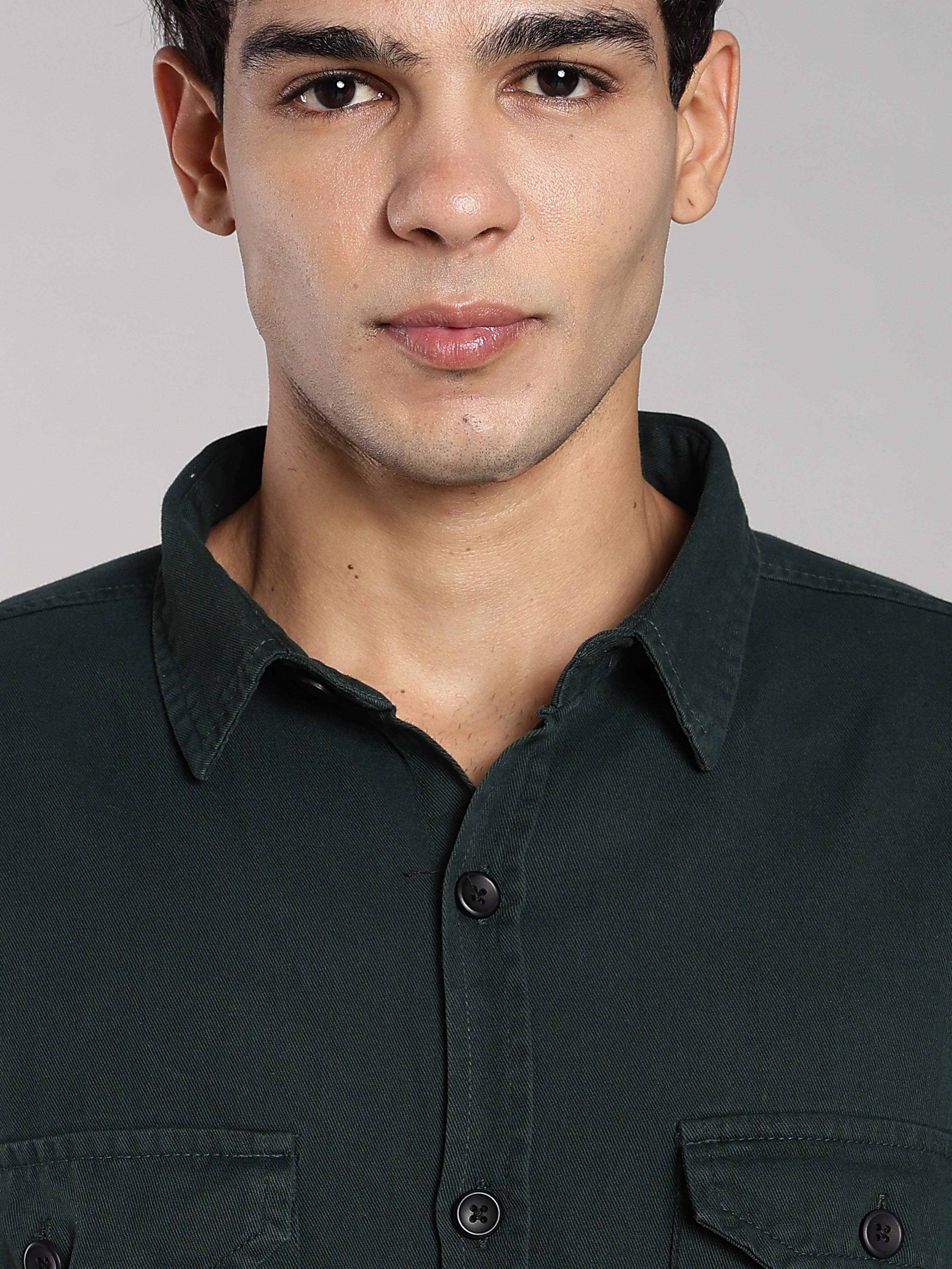 Deep Green Cotton Shirt | Regular Fit