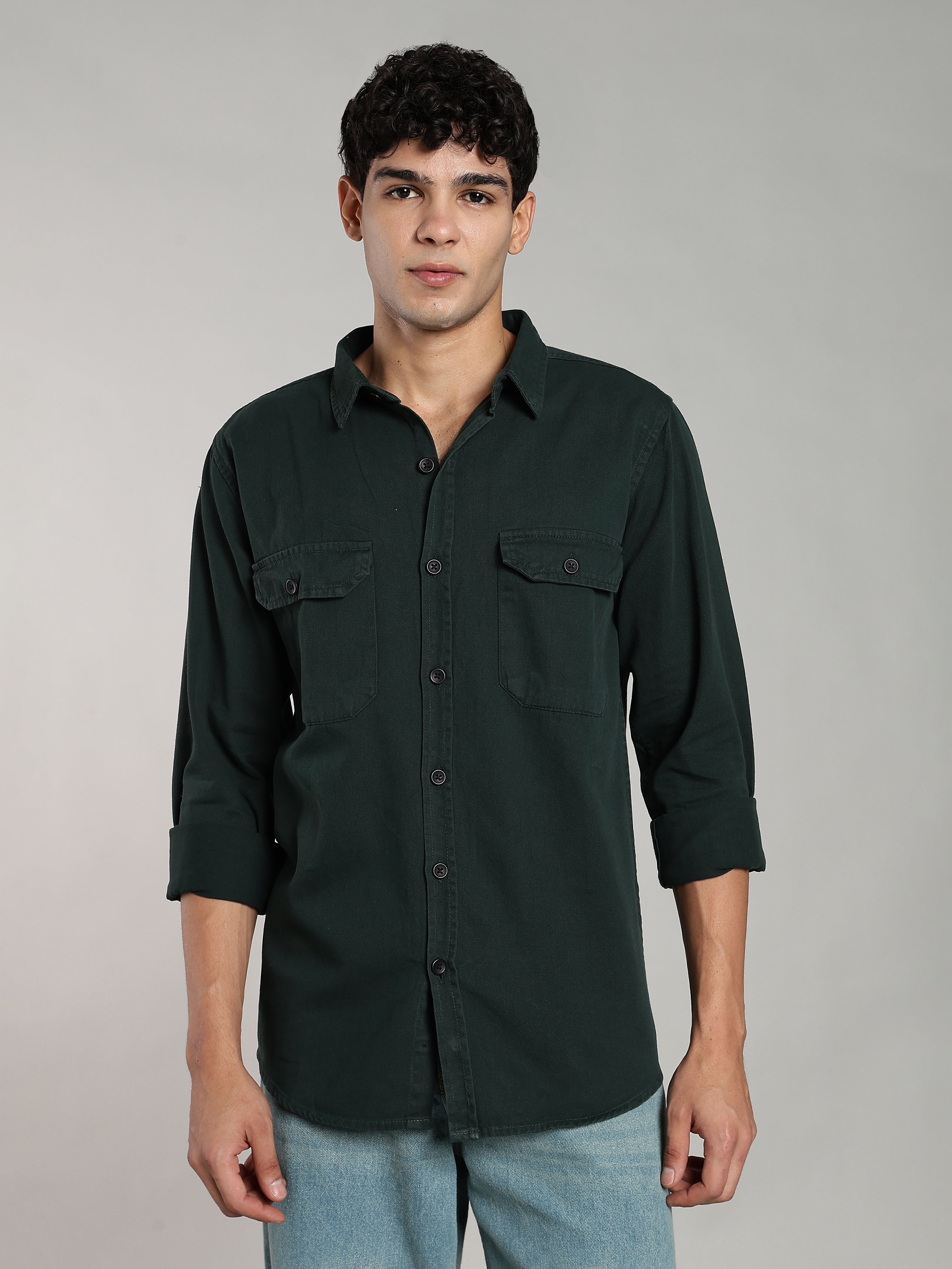 Deep Green Cotton Shirt | Regular Fit