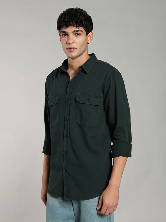 Deep Green Cotton Shirt | Regular Fit