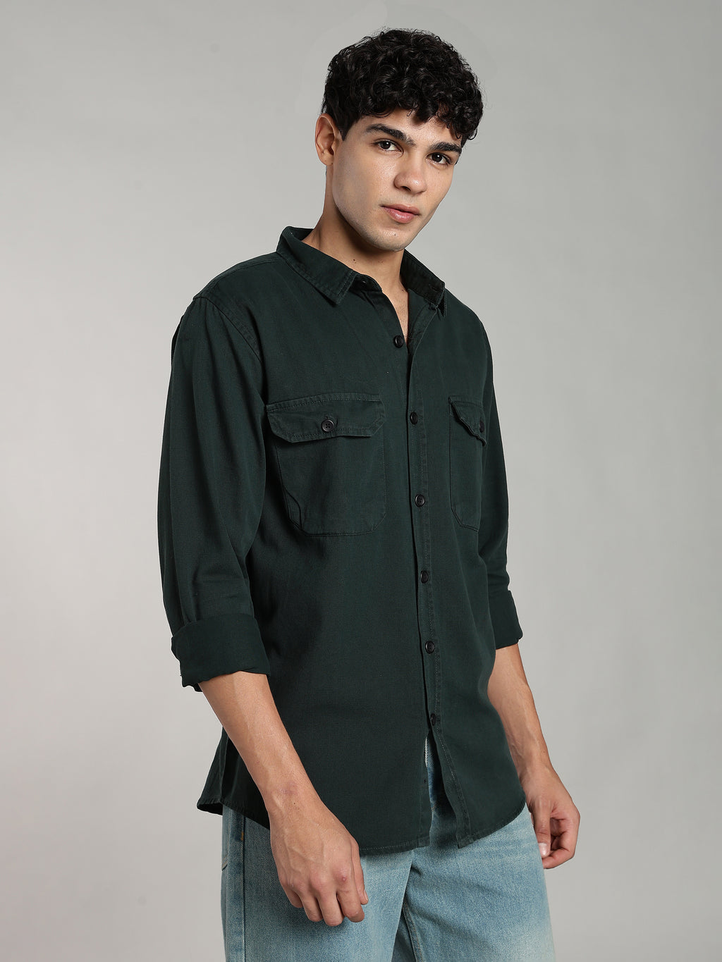 Deep Green Cotton Shirt | Regular Fit