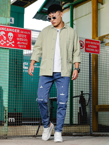 Green Drop Shoulder Shirt | Baggy Fit