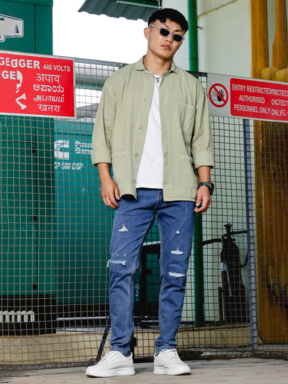 Green Drop Shoulder Shirt | Baggy Fit