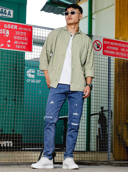 Green Drop Shoulder Shirt | Baggy Fit