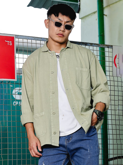 Green Drop Shoulder Shirt | Baggy Fit