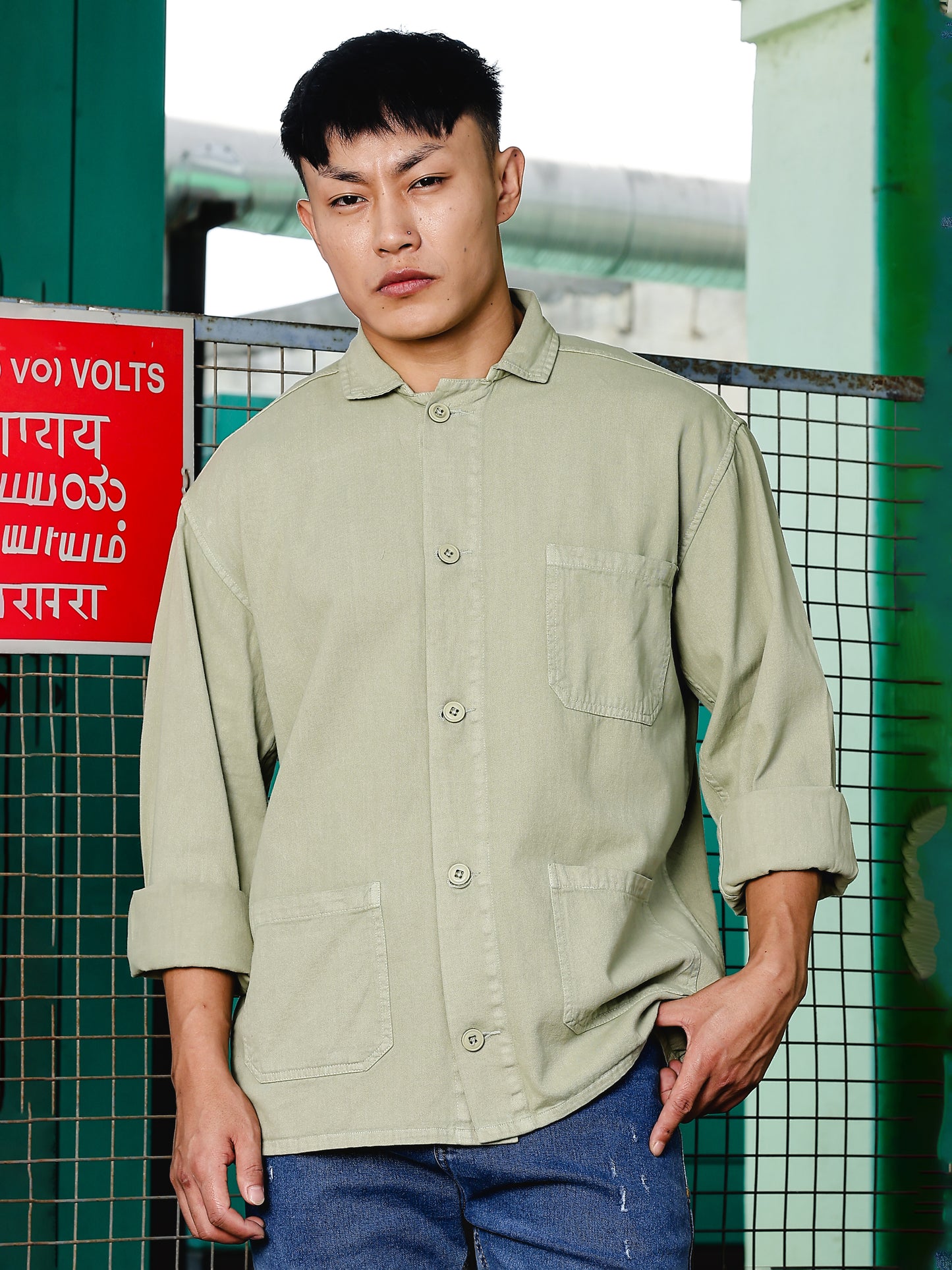 Green Drop Shoulder Shirt | Baggy Fit