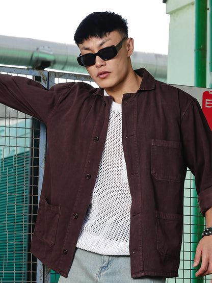 Coffee Brown Drop Shoulder Shirt | Baggy Fit