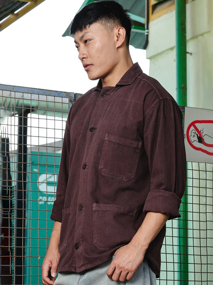 Coffee Brown Drop Shoulder Shirt | Baggy Fit
