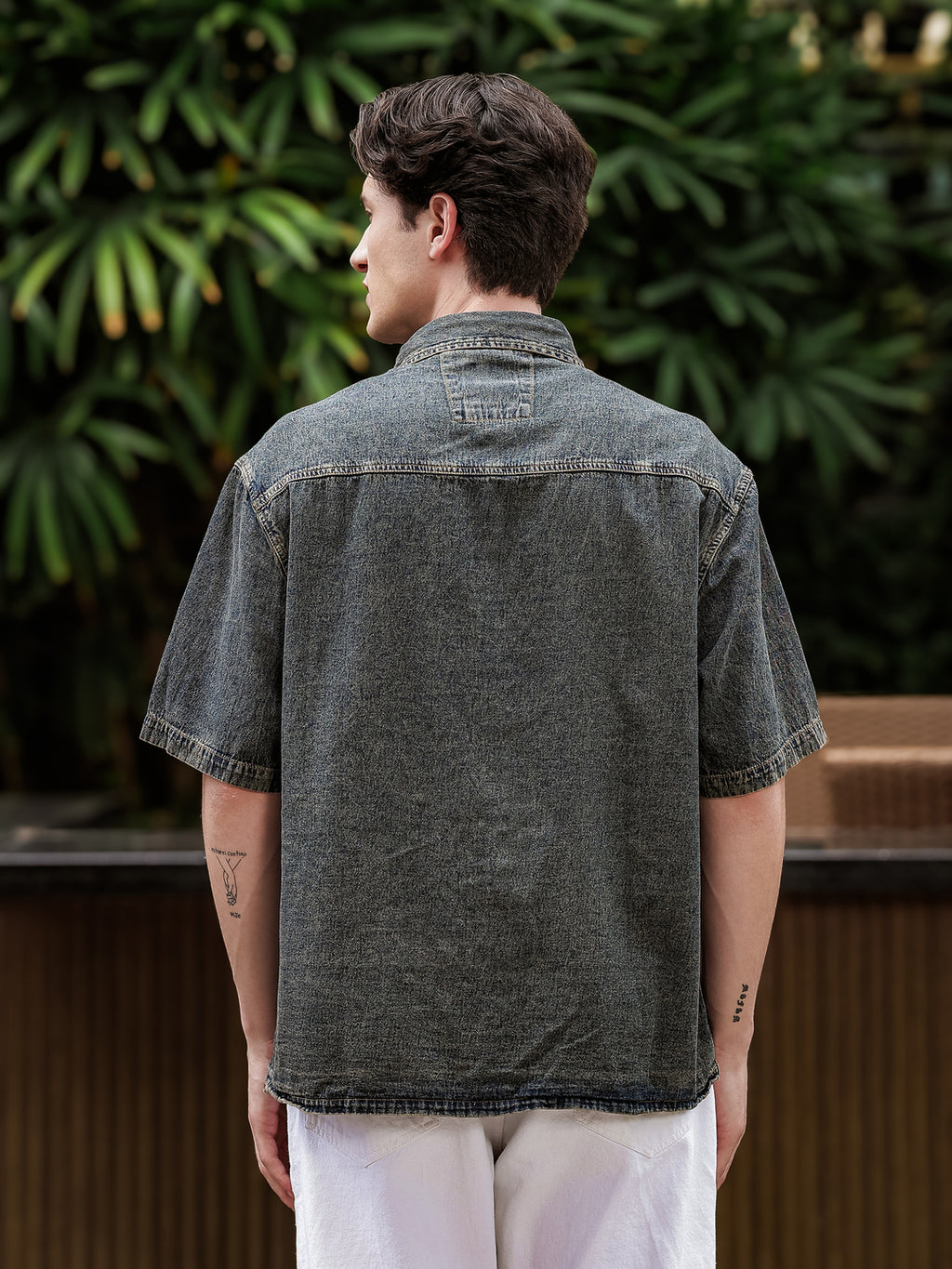 Boxy Fit Denim Shirt | Indigo-Brown
