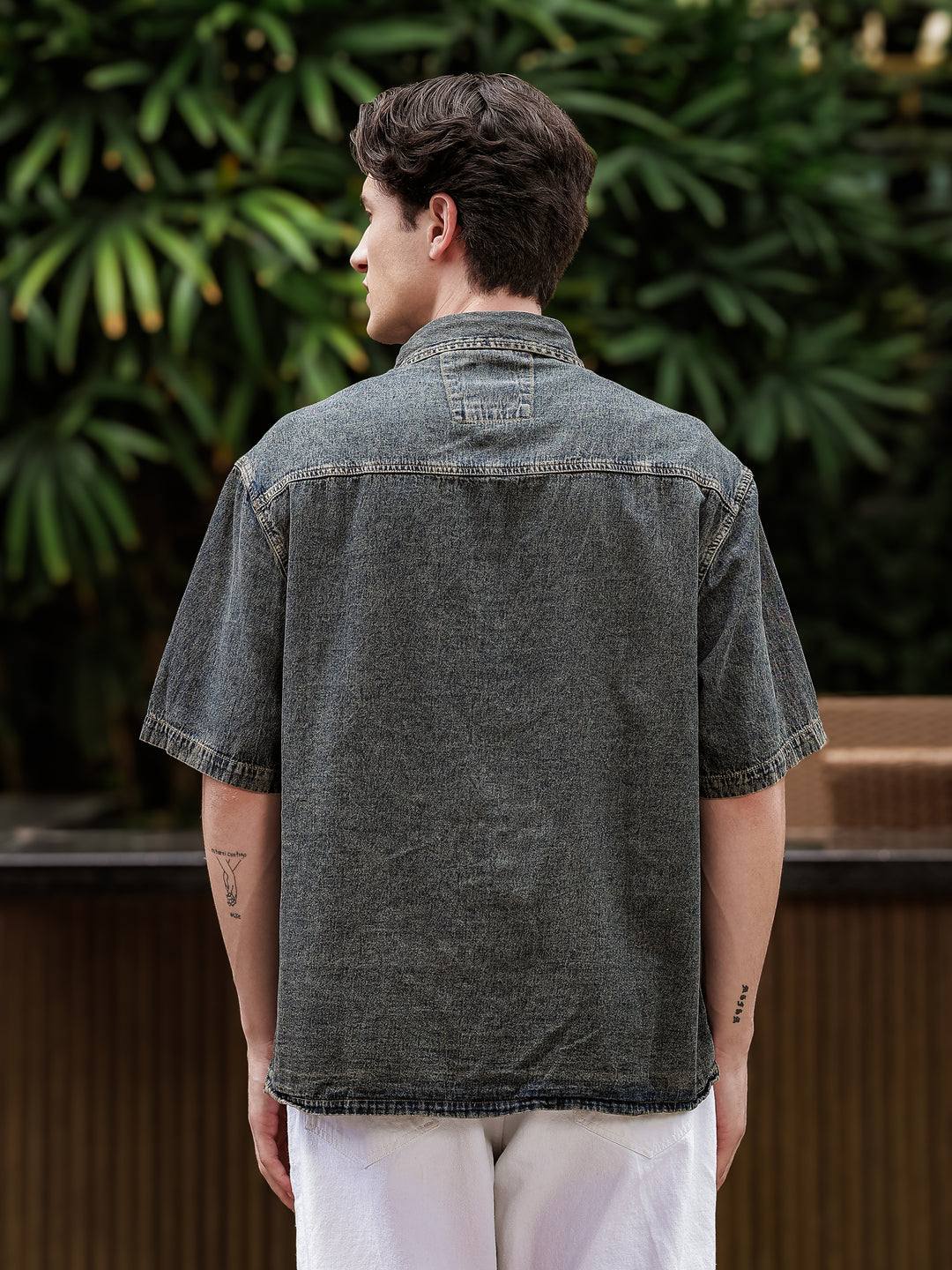 Boxy Fit Denim Shirt | Indigo-Brown