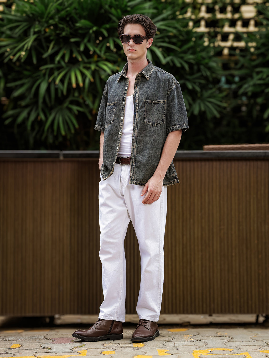 Boxy Fit Denim Shirt | Indigo-Brown