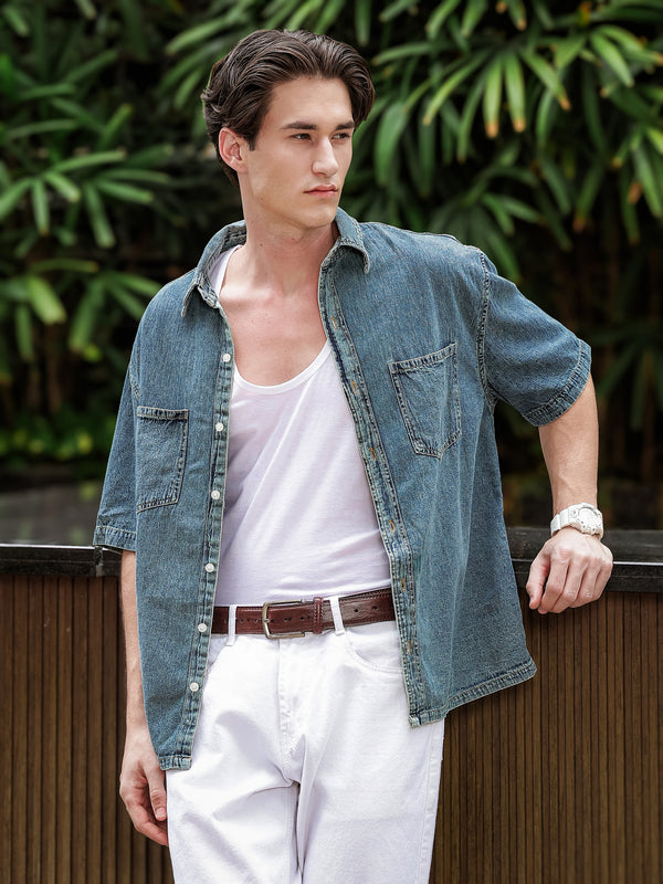 Boxy Fit Denim Shirt | Blue