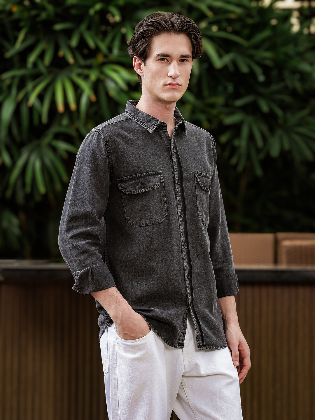 Charcoal Cotton Shirt | Dual Chest Pockets | Regular Fit