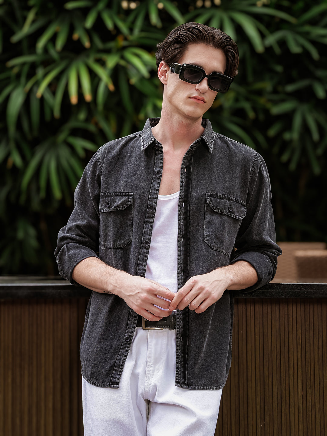 Charcoal Cotton Shirt | Dual Chest Pockets | Regular Fit