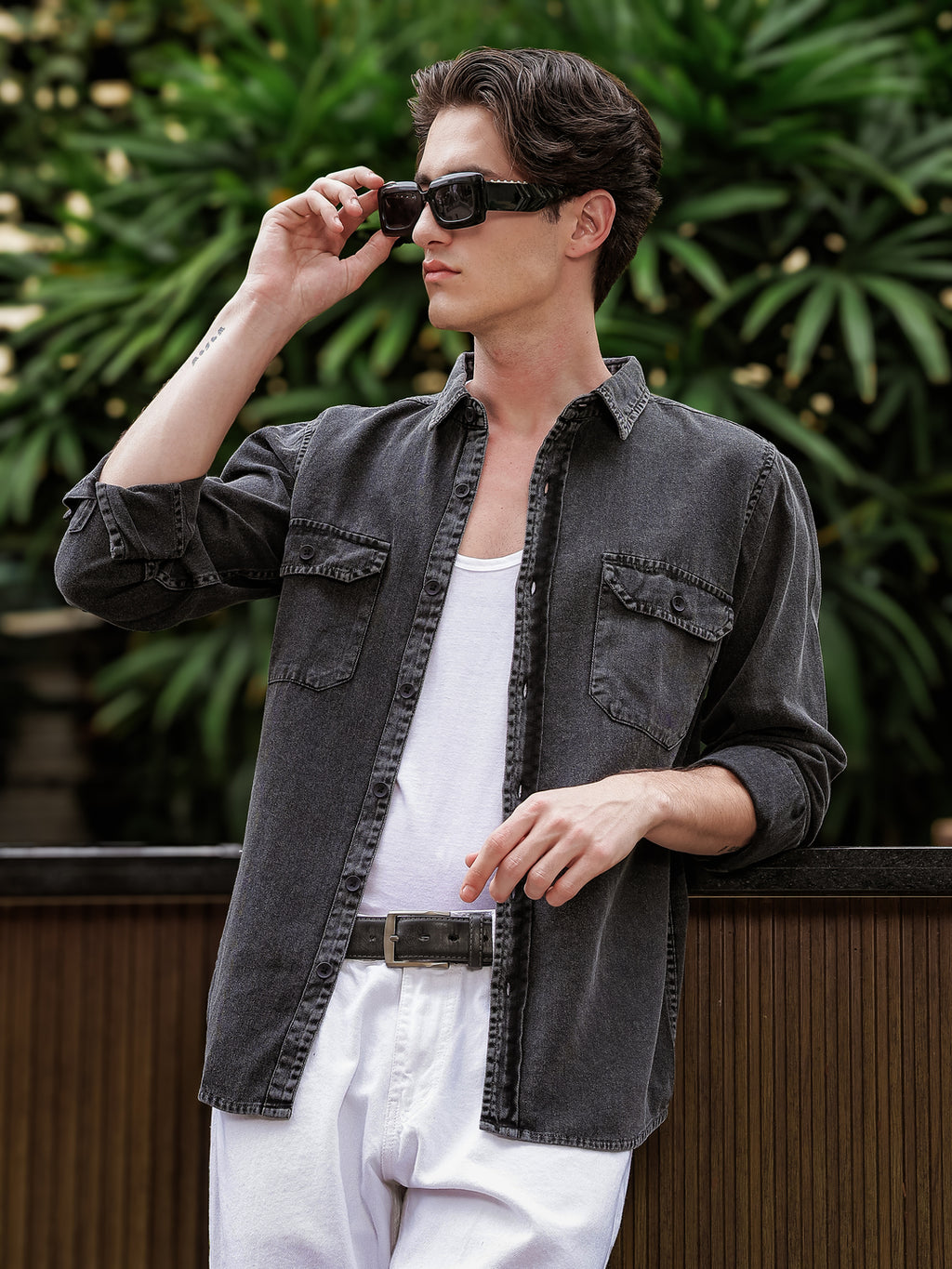 Charcoal Cotton Shirt | Dual Chest Pockets | Regular Fit